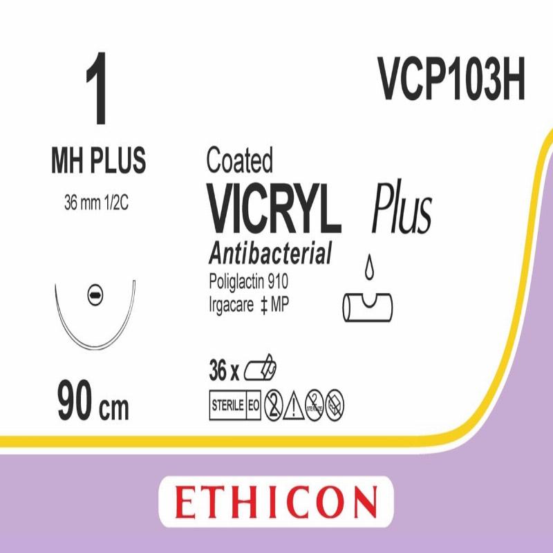 VICRYL PLUS фіолетовий 90см M4 USP1 одна голка MH PLUS, тип колюча Taper Point, 36мм, 1/2 кола